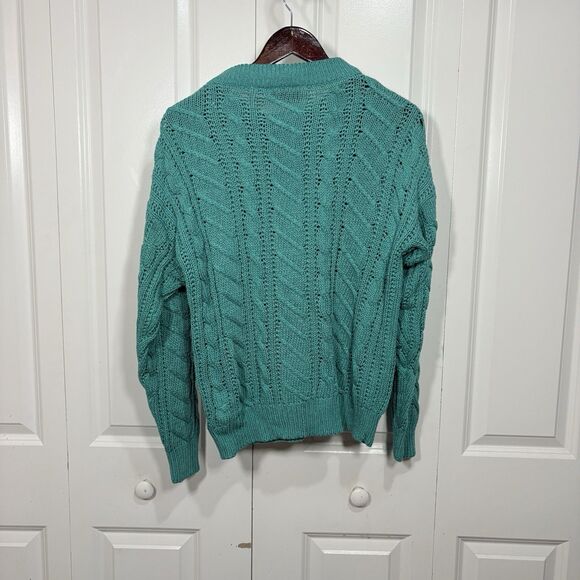 Haberdasher Sweater Women M Teal Cable Knit Silk Blend Coastal Grandma Fall - Picture 2 of 8